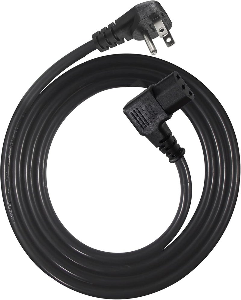 SPARKING 90 Degree Computer Power Cord - 6FT Right Angle IEC Power Cord, Universal PC Power Supply Cord, 16AWG, Black NEMA 5-15P Angle Type to C13 3 Prong Angled AC Power Cord for PC/Wall Mounting TV (6FT) - Image 1